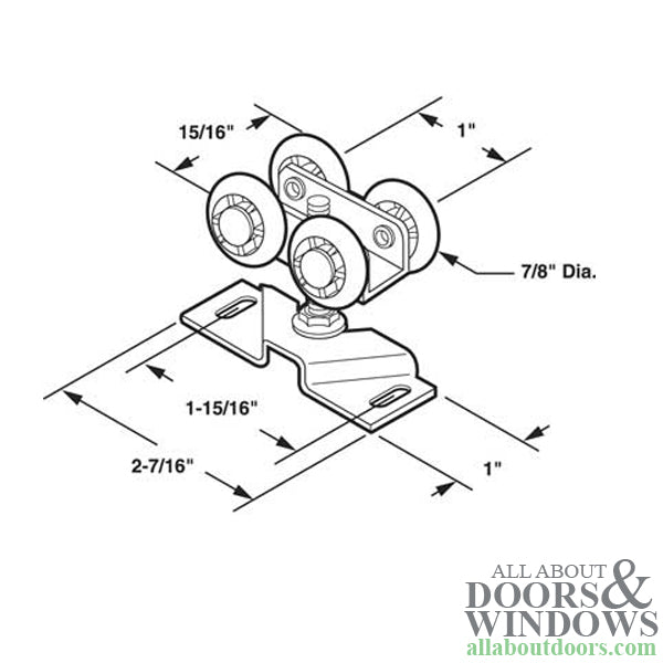 Pocket Door Hanger 4 Nylon Wheels 7/8 Inch Diameter - Pocket Door Hanger 4 Nylon Wheels 7/8 Inch Diameter