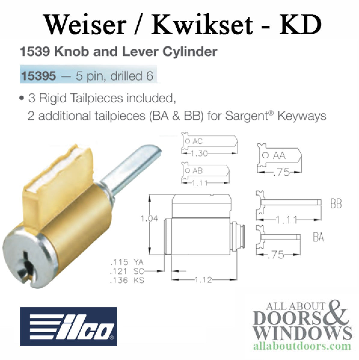 Keyed Knob or Lever Lockset Cylinder, Composite Weiser / Kwikset - Keyed Knob or Lever Lockset Cylinder, Composite Weiser / Kwikset