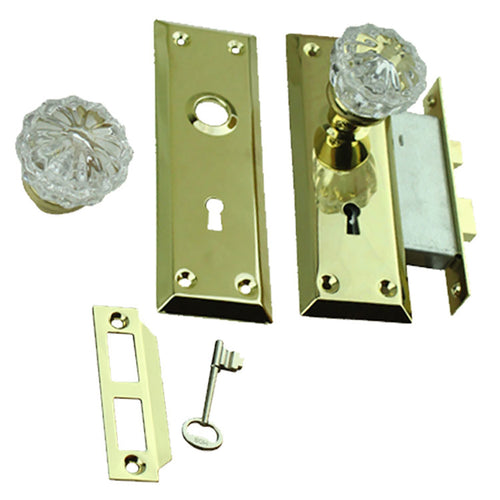 Mortise Lock Set with Glass Knobs - Mortise Lock Set with Glass Knobs