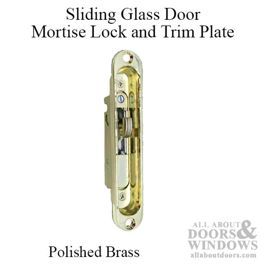 Mortise Lock and Trim Plate with 45 Degree Slot for Sliding Glass Door Polished Brass