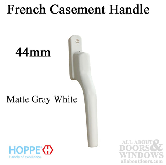 HOPPE French Casement Handle - 44mm Shaft, Mate Gray White Finish