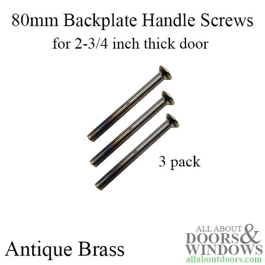 80mm Hoppe Handle Screws, 3 pack - 2 3/4 inch door - Antique Brass