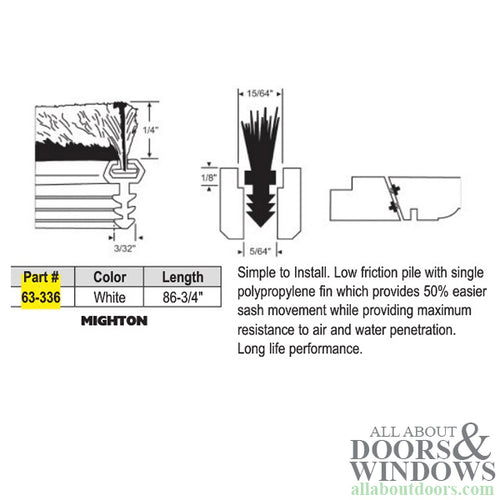 Brush Seal Weatherstrip, 86-3/4