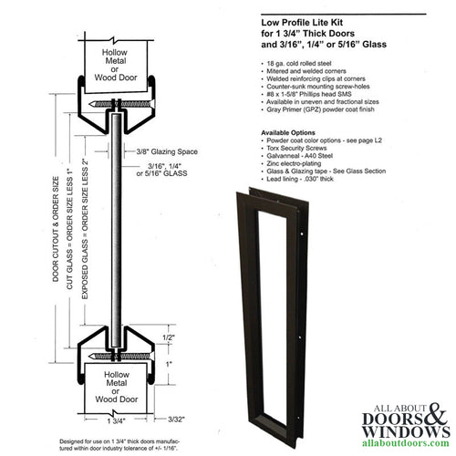 Commercial Door Lite Steel Frame Low Profile 6 Inch x 27 Inch Grey - Commercial Door Lite Steel Frame Low Profile 6 Inch x 27 Inch Grey