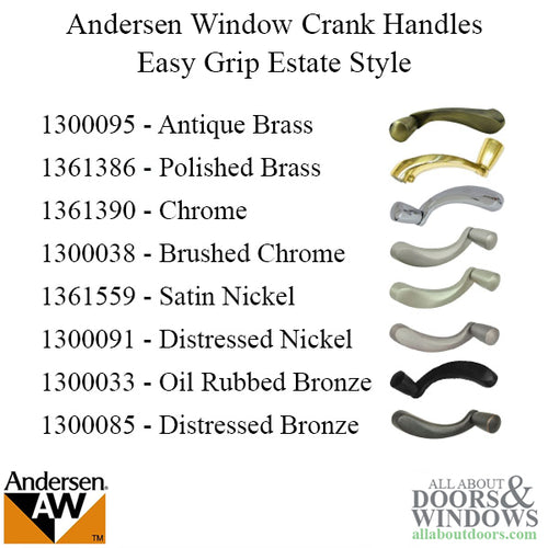 Andersen Perma-Shield Casement Window Crank/Handle - Easy Grip - Estate Style - Brushed/Satin Nickel - Andersen Perma-Shield Casement Window Crank/Handle - Easy Grip - Estate Style - Brushed/Satin Nickel