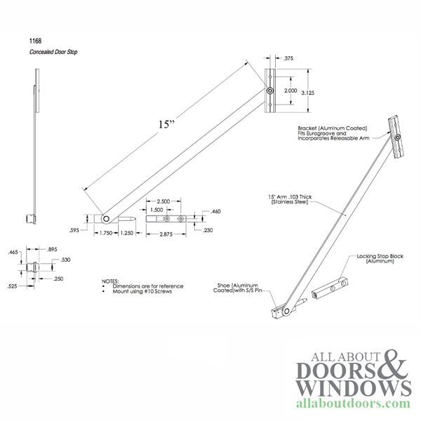 Concealed Door Stop,  Limit Restrictor,  15