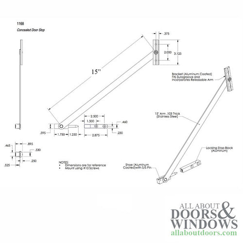 Concealed Door Stop,  Limit Restrictor,  15