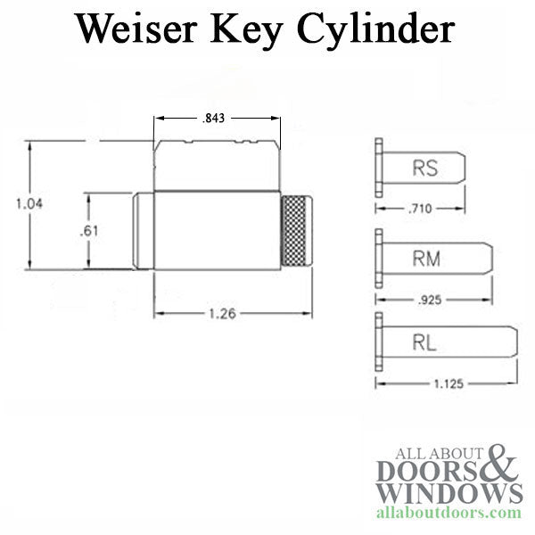 Weiser Keyed Lock Cylinder 1-1/16 inch x 2-1/8 - Keyed Alike - Weiser Keyed Lock Cylinder 1-1/16 inch x 2-1/8 - Keyed Alike