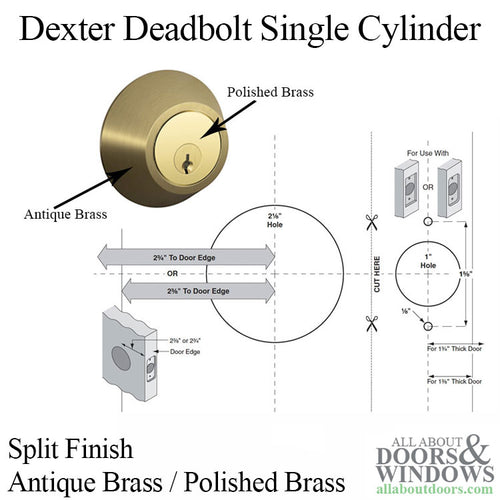 Dexter Single Cylinder Deadbolt Split Finish Antique Brass and Polished Brass - Dexter Single Cylinder Deadbolt Split Finish Antique Brass and Polished Brass