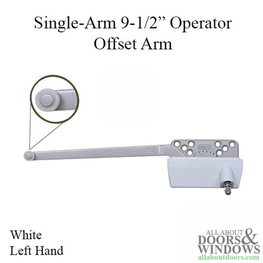 Truth 9-1/2  Single Arm Operator, Offset Arm - White, Left Hand