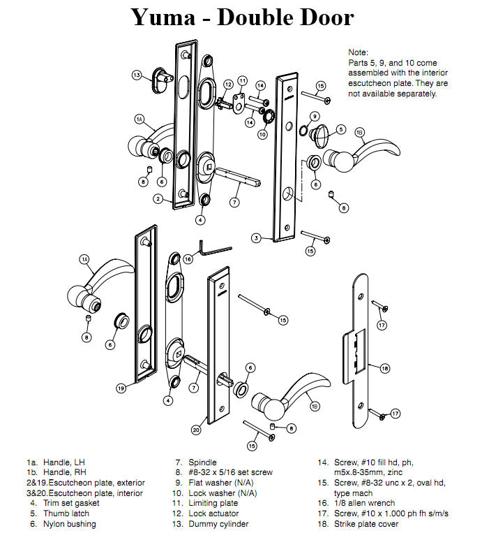 Andersen Yuma Double Door Hardware Kit - Non-Keyed - Distressed Bronze - Andersen Yuma Double Door Hardware Kit - Non-Keyed - Distressed Bronze