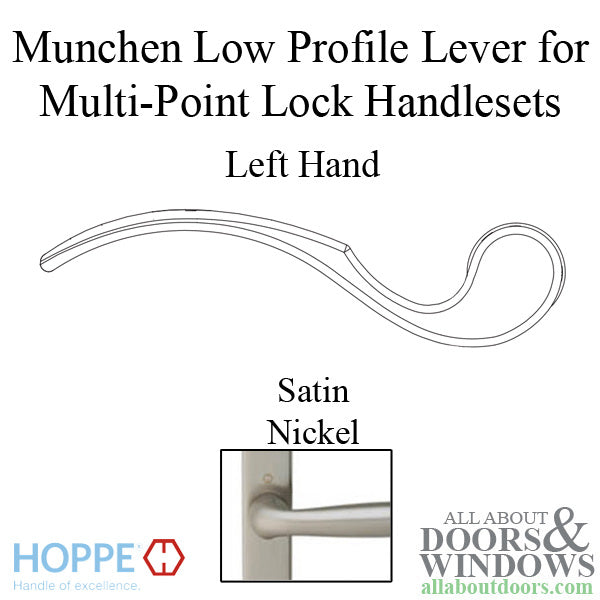 Munchen Low-Profile Lever Handle for Left Handed Multipoint Lock Handlesets - Satin Nickel - Munchen Low-Profile Lever Handle for Left Handed Multipoint Lock Handlesets - Satin Nickel