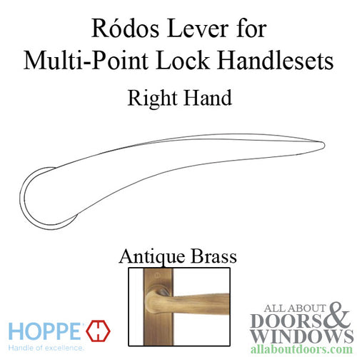 Ródos Lever Handle for Right Handed Multipoint Lock Handlesets - Antique Brass - Ródos Lever Handle for Right Handed Multipoint Lock Handlesets - Antique Brass