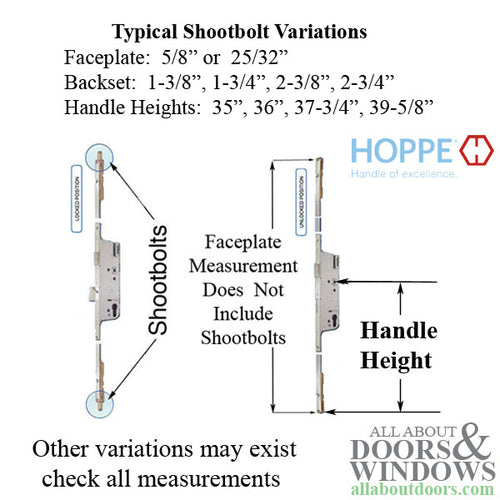 16 mm Manual Shootbolt Gear, Hoppe 45/92mm, 36 Inch Handle Height - SS - 16 mm Manual Shootbolt Gear, Hoppe 45/92mm, 36 Inch Handle Height - SS