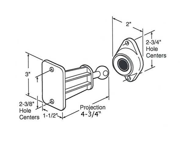 R V DOOR HOLDER ROD  4-3/4 inch  & RETAINER - R V DOOR HOLDER ROD  4-3/4 inch  & RETAINER