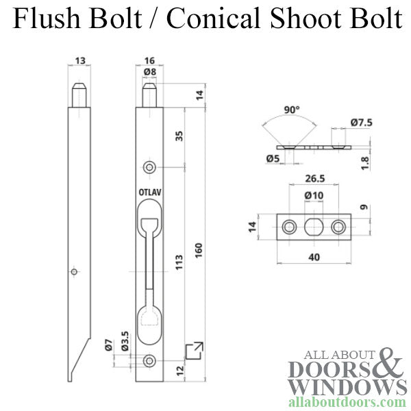 Flush Bolt with Conical Shoot Bolt - Flush Bolt with Conical Shoot Bolt