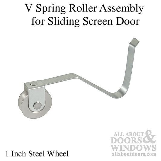 V Spring Tension Roller Assembly with 1 Inch Steel Wheel – Sliding Screen Door