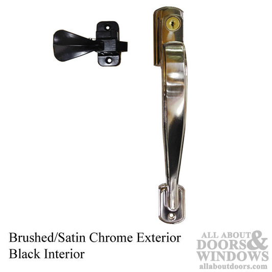 Keyed Pull Handle - Brushed/Satin Chrome Exterior, Black Interior