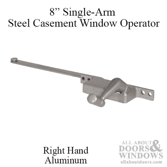 Casement Window Operator, 8" arm, Right Hand, Square Body, Steel Casement - Aluminum