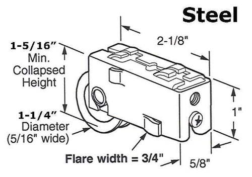 1-1/4  Steel Wheel, Roller Assembly - 1-1/4  Steel Wheel, Roller Assembly