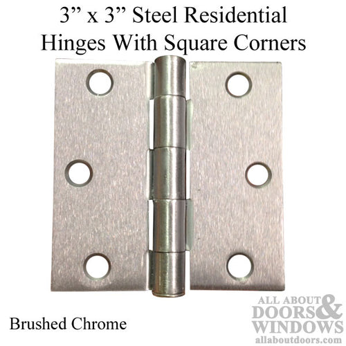 3 x 3 inch, Square Corners, Residential Hinges, Steel, Pair, Choose Color - 3 x 3 inch, Square Corners, Residential Hinges, Steel, Pair, Choose Color