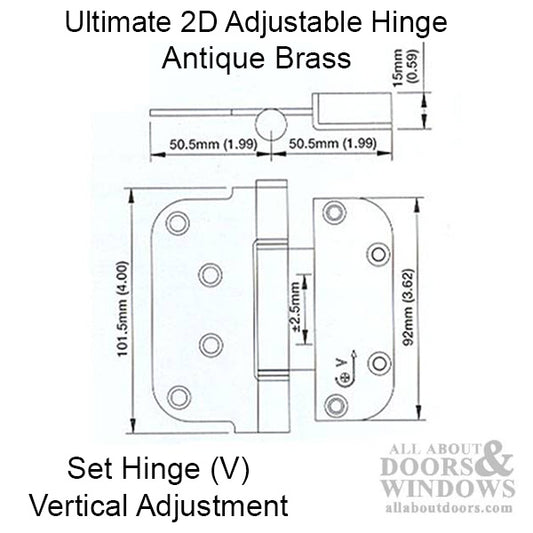 Ultimate 2D Adjustable Hinge, 3-5/8 x 4 Set Hinge (V) - Antique Brass