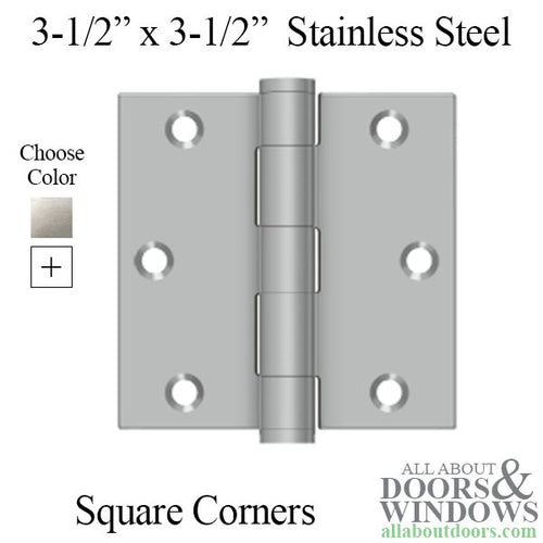 Stainless Steel Residential Hinges Square Corners Pair Choose Finish - Stainless Steel Residential Hinges Square Corners Pair Choose Finish