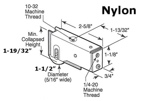 Roller Assembly - Sliding Patio Door, Nylon Ball Bearing - Roller Assembly - Sliding Patio Door, Nylon Ball Bearing