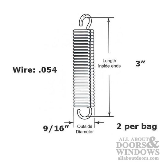 Extension Spring - 9/16 Inch Diameter x 3 Inches Long - .054 Wire