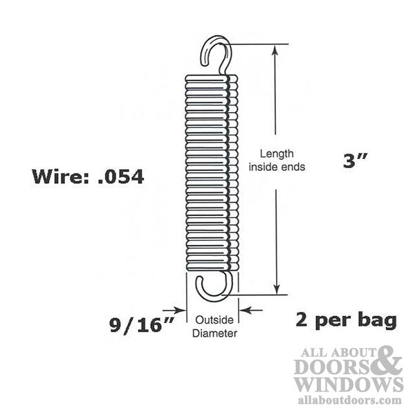 Extension Spring - 9/16 Inch Diameter x 3 Inches Long - .054 Wire - Extension Spring - 9/16 Inch Diameter x 3 Inches Long - .054 Wire