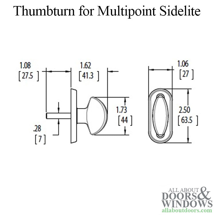 Thumbturn for Multipoint Sidelite 1-11/16 Inch (43mm) Screw Hole Center Choose Color - Thumbturn for Multipoint Sidelite 1-11/16 Inch (43mm) Screw Hole Center Choose Color