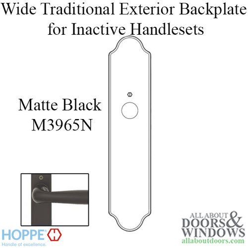 HOPPE Wide Traditional Exterior Backplate M3965N for Inactive Handlesets - Matte Black - HOPPE Wide Traditional Exterior Backplate M3965N for Inactive Handlesets - Matte Black