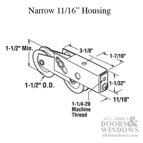 Tandem Roller Assembly - Sliding Patio Door, 1-1/2 Roller, Steel Ball Bearings - Tandem Roller Assembly - Sliding Patio Door, 1-1/2 Roller, Steel Ball Bearings