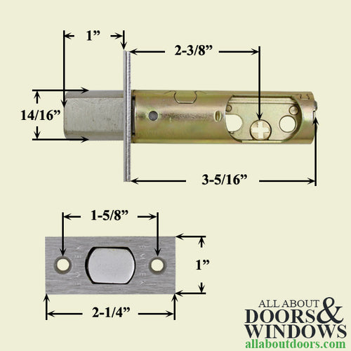 Replacement Deadbolt Latch, 2-3/8” Square Corners - Polished Brass - Replacement Deadbolt Latch, 2-3/8” Square Corners - Polished Brass