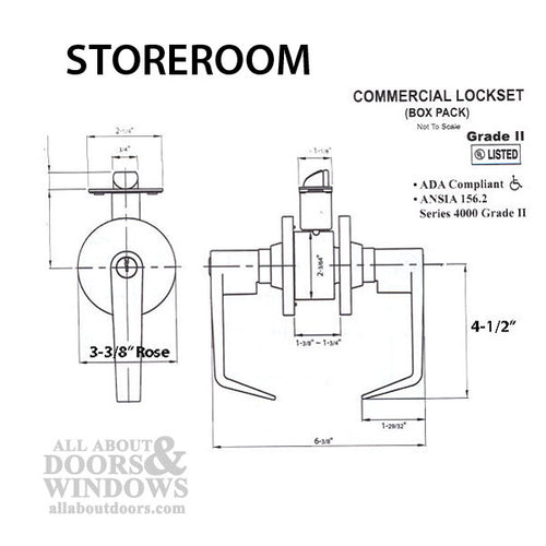 Storeroom Lever Lock, 2-3/4bs,  Commercial Grade 2 - Choose Color - Storeroom Lever Lock, 2-3/4bs,  Commercial Grade 2 - Choose Color