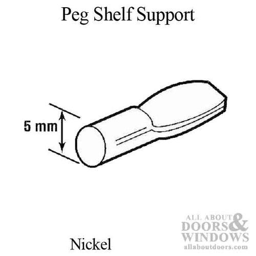 Peg Shelf Support, Spoon Style, 3/16 (5mm ) - Nickel - Peg Shelf Support, Spoon Style, 3/16 (5mm ) - Nickel