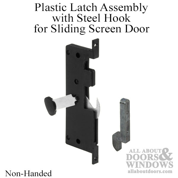 Non-Handed Plastic Latch Assembly with Steel Hook for Sliding Screen Door - Black - Non-Handed Plastic Latch Assembly with Steel Hook for Sliding Screen Door - Black