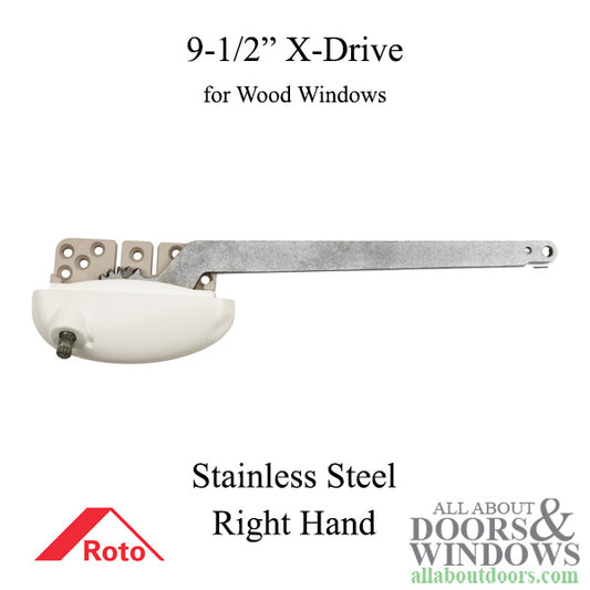 Roto X-Drive 9-1/2" Single Arm, Right Hand Notched for Wood Windows