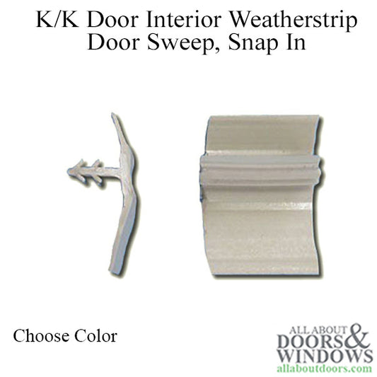 K/K door interior weatherstrip / door sweep, snap-in, 36 inch - Choose Color