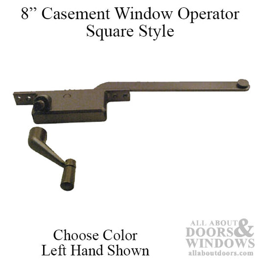 Casement Window Operator, 8'' arm, Left Hand, Square Body, Steel Casement - Choose Color