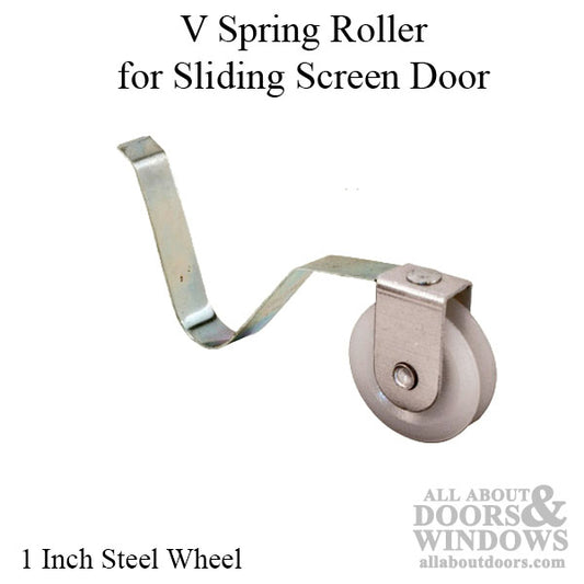 V Spring Tension Roller Assembly with 1 Inch Steel Wheel for Sliding Screen Door