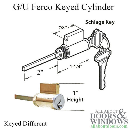 G-U / Ferco Cylinder for 1-3/4 or 2-1/4 door, Schlage - Key - Satin Chrome - G-U / Ferco Cylinder for 1-3/4 or 2-1/4 door, Schlage - Key - Satin Chrome