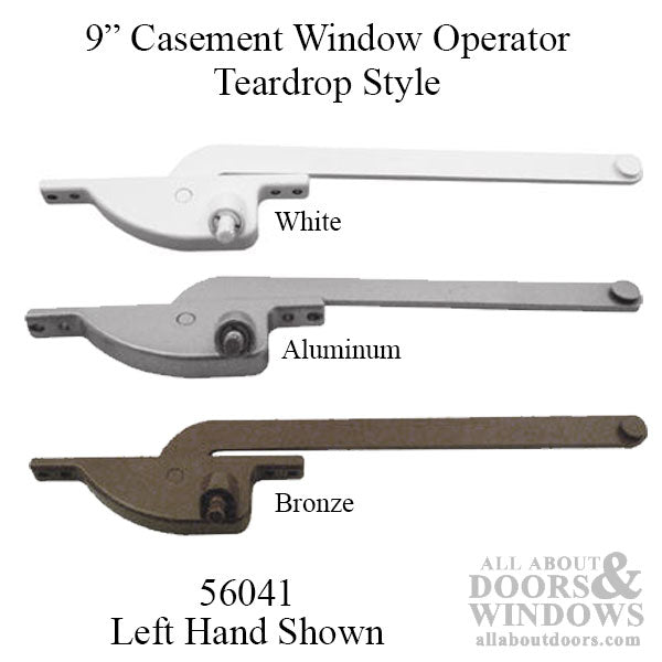 9 Inch Arm Steel Casement Window Operator, teardrop style, Left hand - Choose Color - 9 Inch Arm Steel Casement Window Operator, teardrop style, Left hand - Choose Color