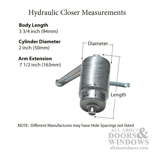 Discontinued - Hydraulic Screen / Storm Door Closer, 35 pound - Aluminum - Discontinued - Hydraulic Screen / Storm Door Closer, 35 pound - Aluminum