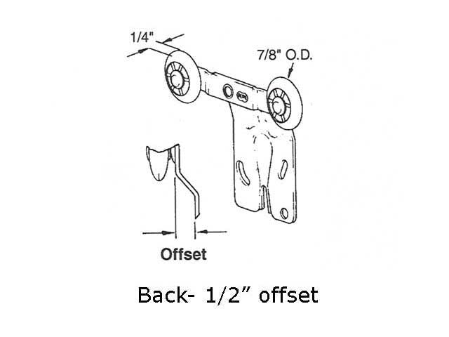 Back Tandem Closet Door Rollers 7/8 Inch Diameter 1/2 Inch Offset - Back Tandem Closet Door Rollers 7/8 Inch Diameter 1/2 Inch Offset