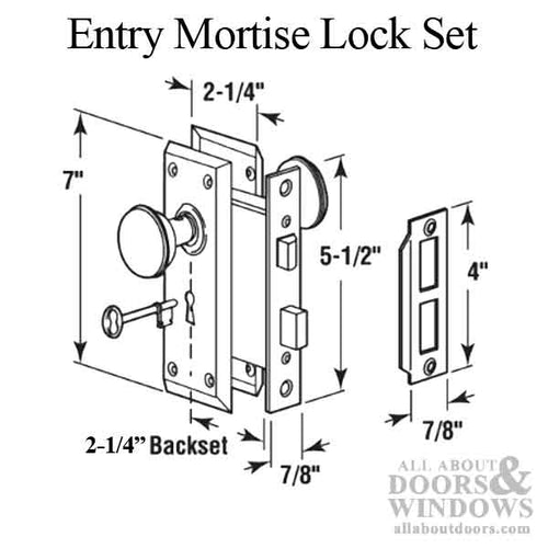 Victorian Style Keyed Mortise Lock Set - Satin Nickel - Victorian Style Keyed Mortise Lock Set - Satin Nickel