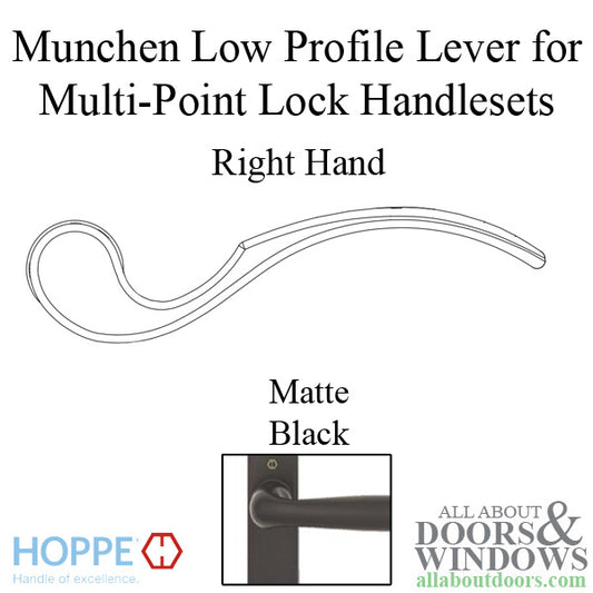 Munchen Low-Profile Lever Handle for Right Handed Multipoint Lock Handlesets - Matte Black