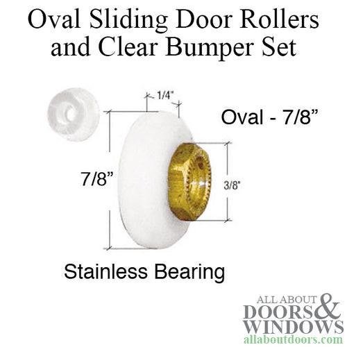 7/8 Inch Oval Sliding Shower Door Rollers and Clear Bumper Set - 7/8 Inch Oval Sliding Shower Door Rollers and Clear Bumper Set