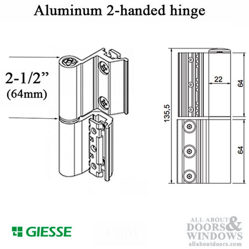 Giesse Celera Clamp Hinge for Aluminum Terrace and Balcony Doors - Giesse Celera Clamp Hinge for Aluminum Terrace and Balcony Doors