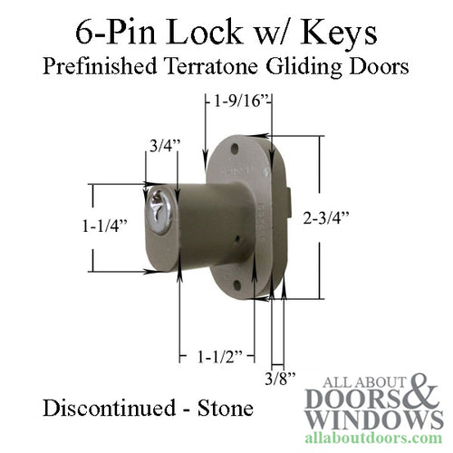 Discontinued - Andersen 3 Panel Prefinished Terratone 6 Pin Exterior Lock with Keys - Stone - Discontinued - Andersen 3 Panel Prefinished Terratone 6 Pin Exterior Lock with Keys - Stone